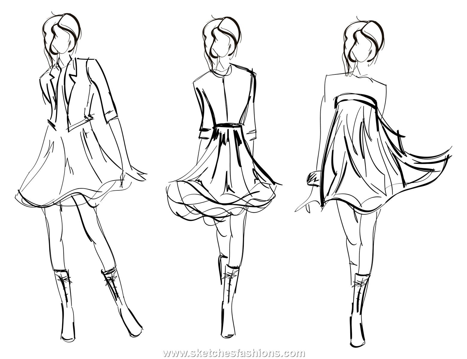 Fashion Dress Sketches Black And White Ficts