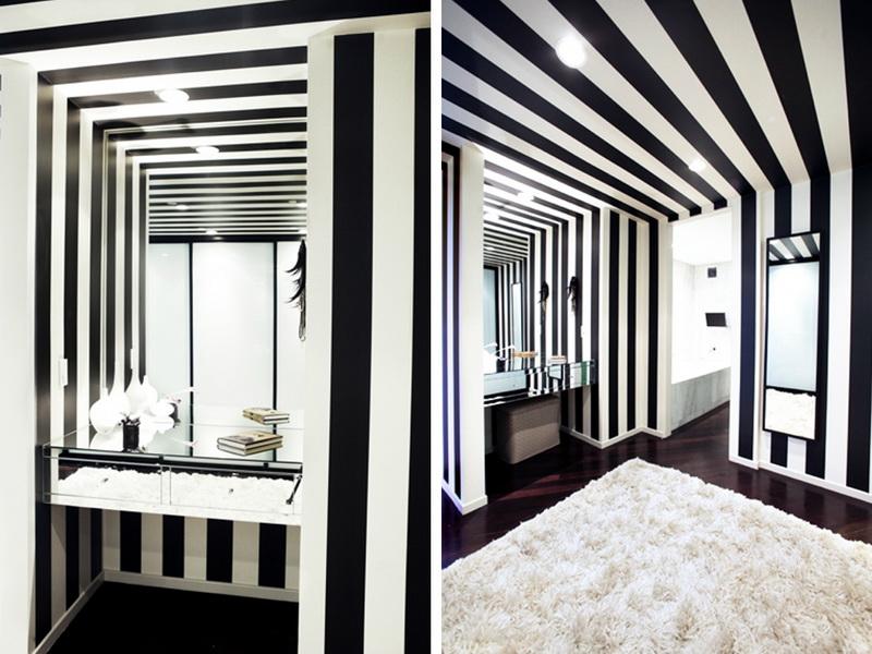 Black And White Striped Wallpaper Bathroom